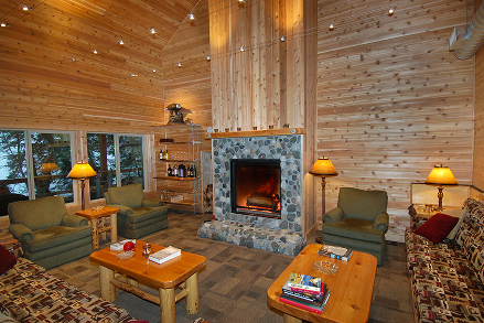 The fireplace at the residence