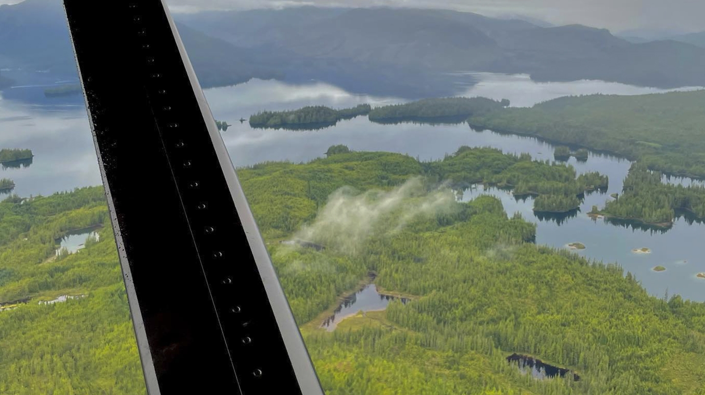 view of the bay form a plane window